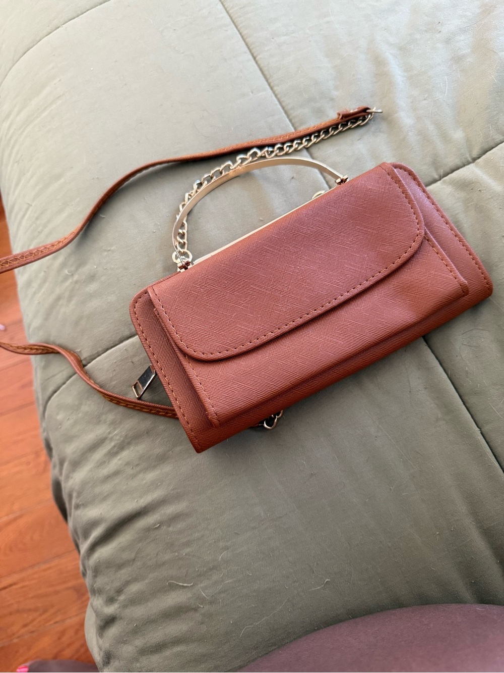 Stylish Brown Crossbody Wallet Purse with Chain Handle